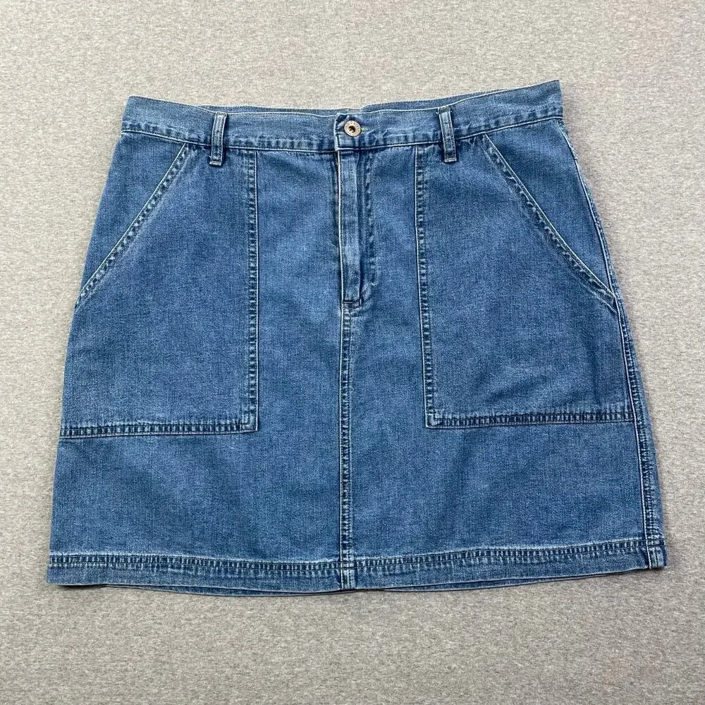 Vintage Old Navy Denim Skirt Womens 14 Blue Jean Pockets Y2K 90s Retro Preppy